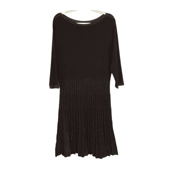 Ann Taylor Shimmer Pleated Sweater Dress, NWT, size large, Black - Picture 1 of 12